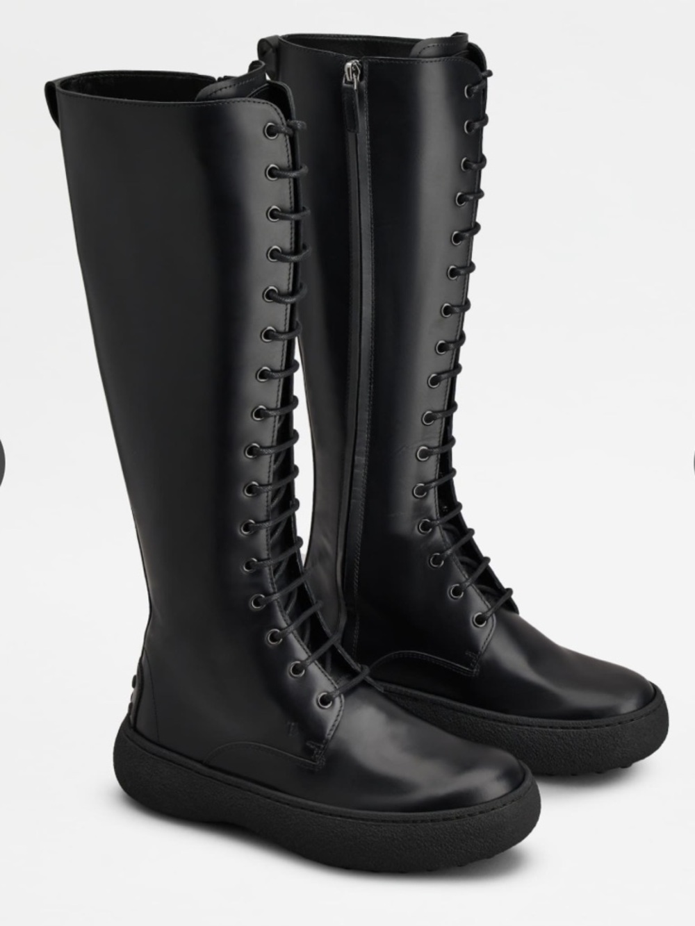 $1675 msrp NWT Tod’s WG Black Lace-Up Knee-High Women's Boots 35.5